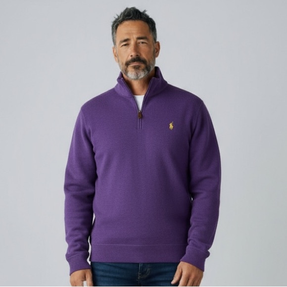 POLO Ralph Lauren Purple Quarter-Zip Pullover - Picture 1 of 8